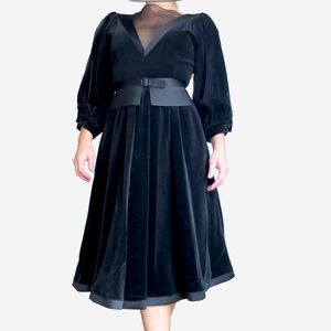 Louis Feraud Vintage  Black Velvet and Organza dress Size 40 Eur / 4 USA